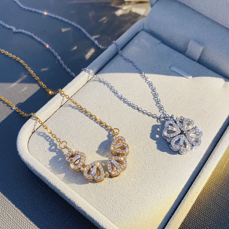 Magnetic Heart Clover Necklace 4-in-1 Transformable Design - Vié Chérie