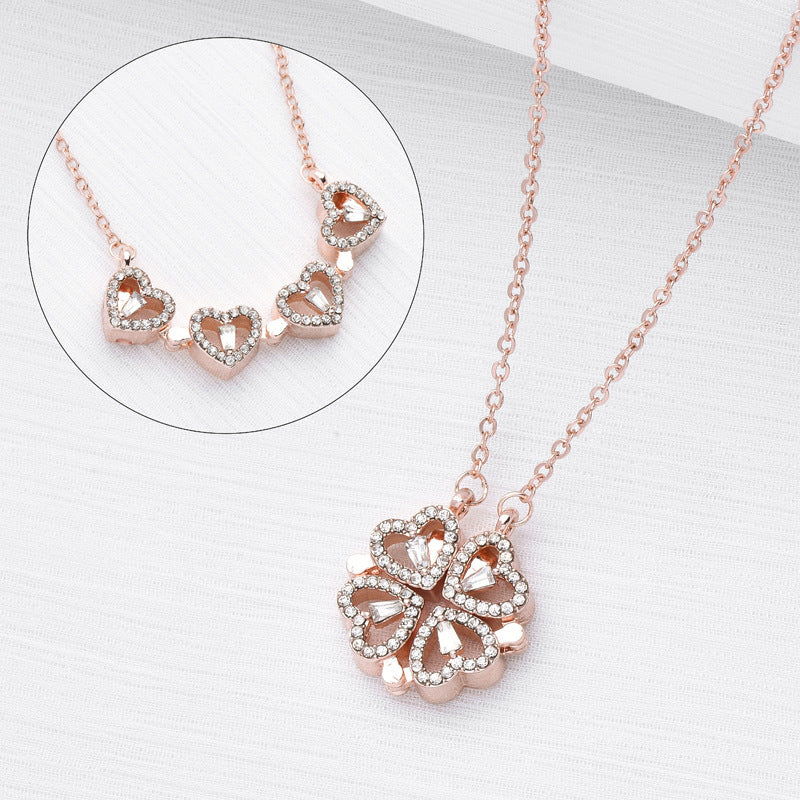 Magnetic Heart Clover Necklace 4-in-1 Transformable Design - Vié Chérie